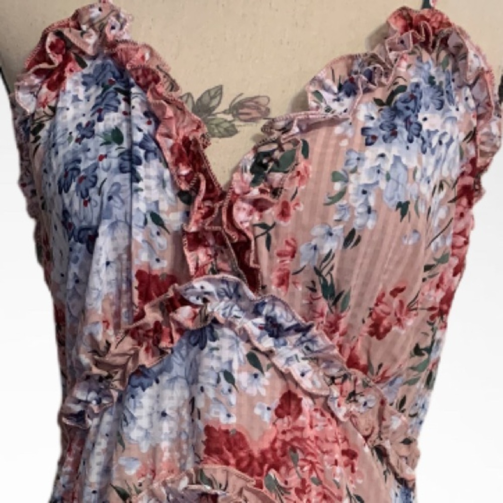 MAUVE PINK FLORAL PRINT CRISS CROSS RUFFLE DRESS - Picture 6 of 15
